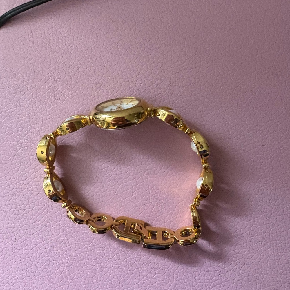 Gold Tone Oval Link Bracelet Watch with Mother of Pearl Accents